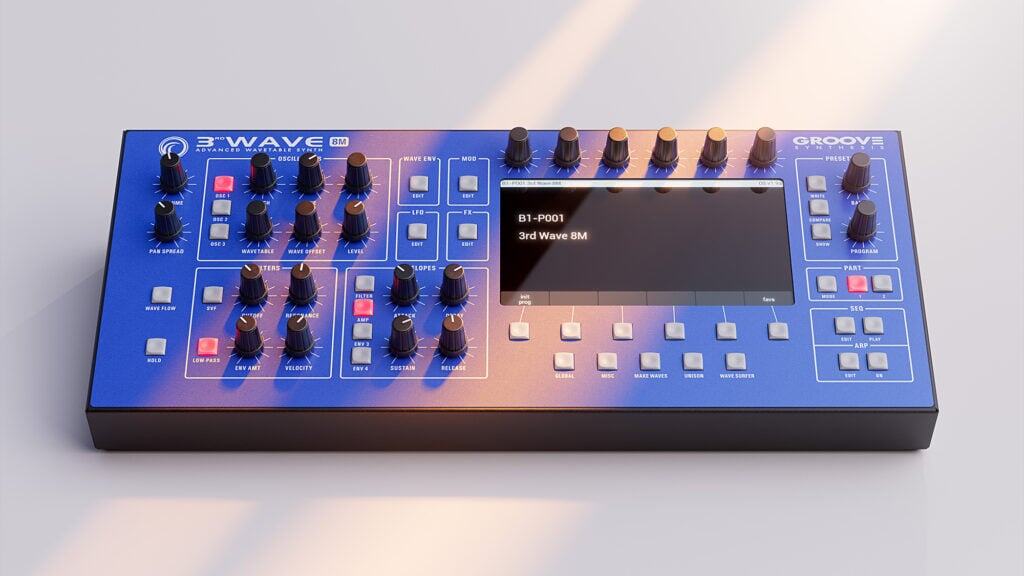 Sunlight-kissed image of the 3rd Wave 8M desktop synthesizer by Groove Synthesis.
