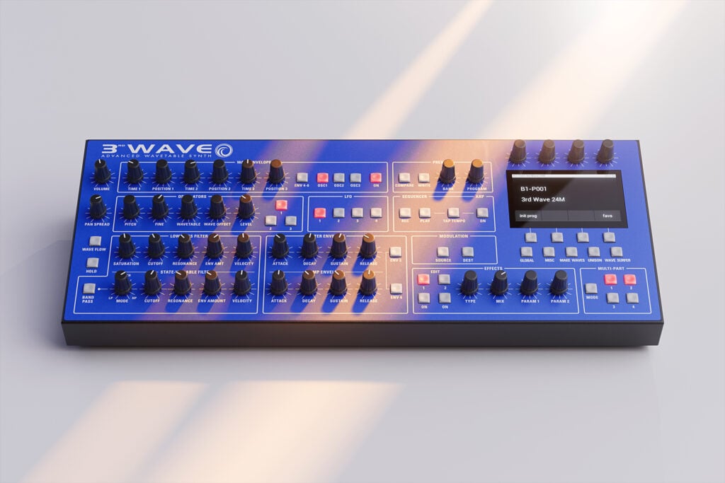 Top shot of the 3rd Wave 24K keyboard synth with sunrays.