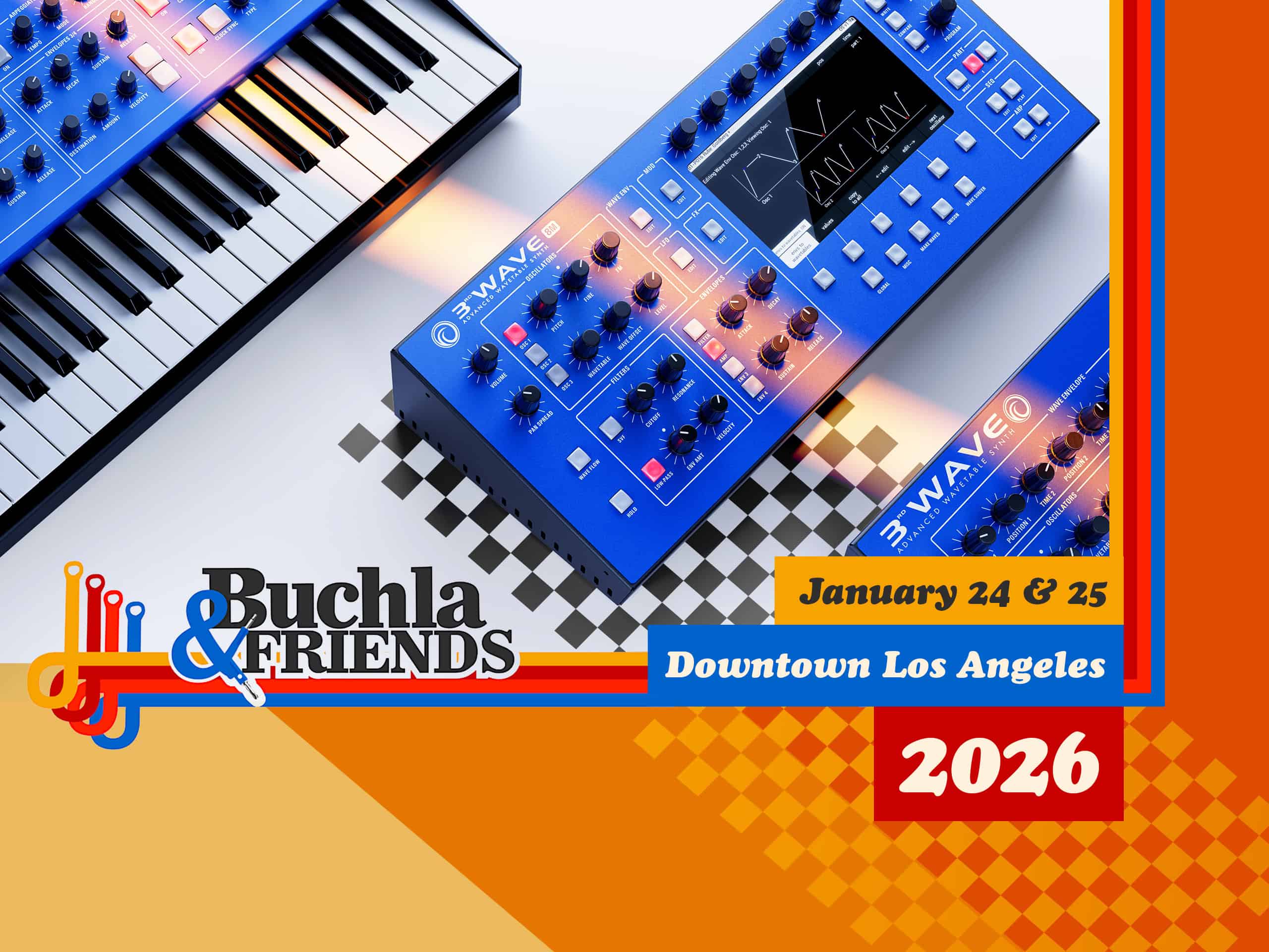 3rd Wave family display with Buchla & Friends 2026 logo