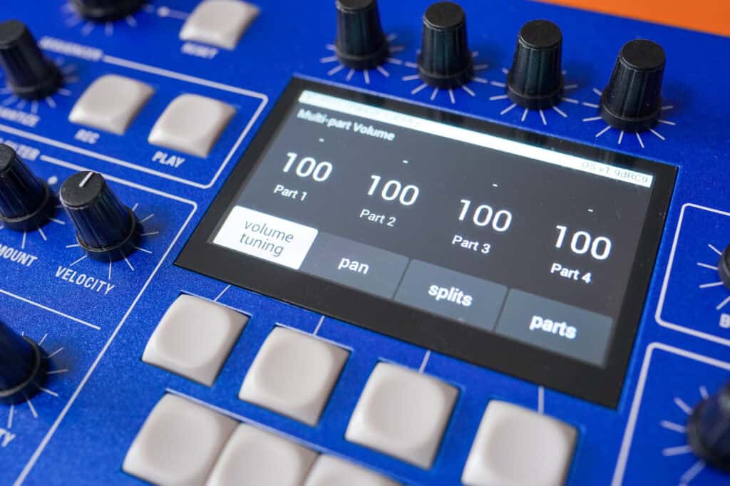 Close-up of the multi-part mode menu on the 3rd Wave 24K synthesizer