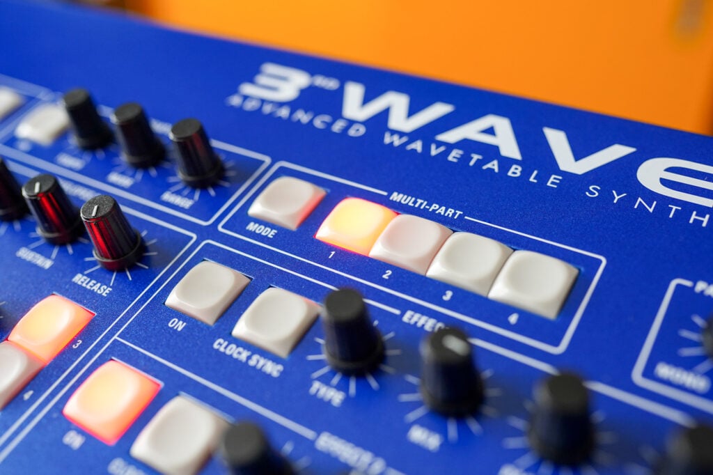 Close-up of the part selection buttons on the 3rd Wave 24K wavetable synth.