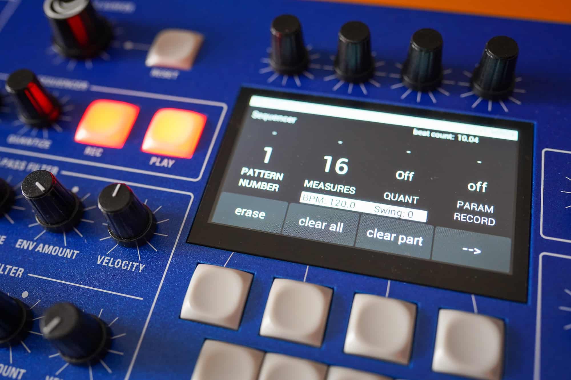 Screen of the sequencer settings on a 3rd Wave 24K keyboard synth